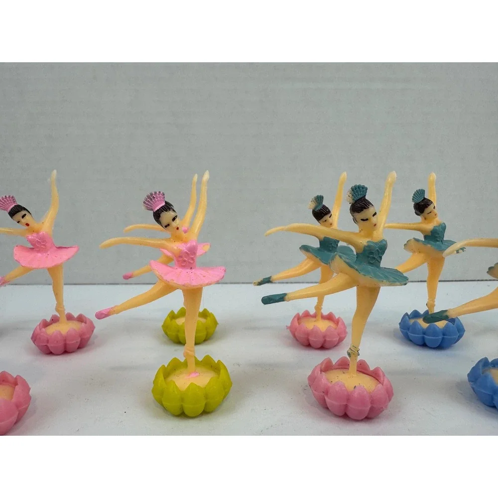 Vintage Plastic Ballerina Cake Toppers Set of 12 Pink Blue Retro Party Favors
